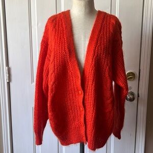 Neil Martil Mohair wool blend bright orange sweater cardigan size M